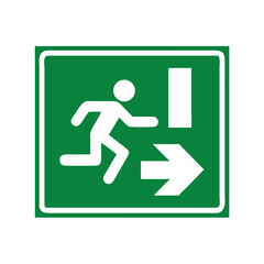 Green emergency exit sign with arrow and person
