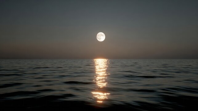 Moonlit ocean whispers mystical secrets, mirroring skies' luminescence, perfect for Midsummer Night celebrations and maritime lore enthusiasts