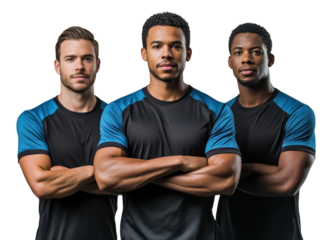 PNG 3 professional soccer players athletes studio black.