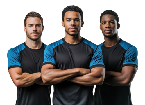 PNG 3 professional soccer players athletes studio black. - Powered by Adobe
