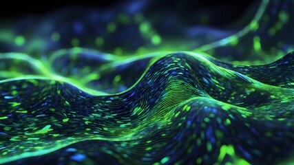 Vivid Neon Green and Blue Fluid Motion Abstract Art

