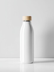 A blank white insulated water bottle, light beige cap