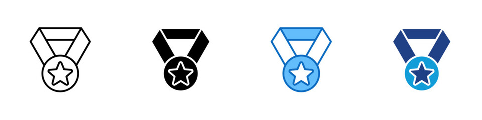 Medal Multiple Style Icon Design Vector - medal with a star symbolizing award, recognition, and achievement