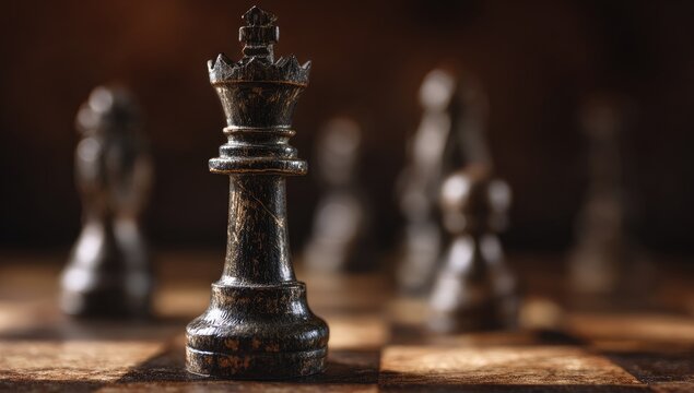 Close-up of a black chess queen