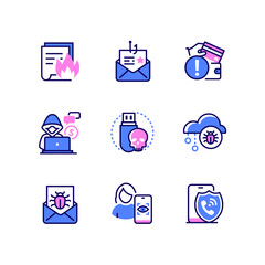 Computer attacks - colorful line design style icons