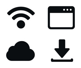 Wi-fi, web browser, cloud, and download icons — minimalist design set
