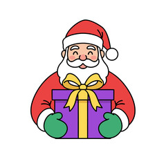 Festive illustration of a joyful bearded character presenting a vibrant holiday gift box