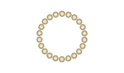 Oval shape formed by a string of golden pearls on a white background