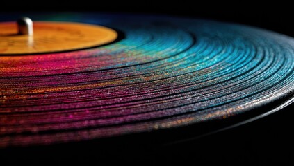 Close-up of a colorful vinyl record