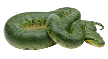 Isolated Amazon tree boa in a coiled pose, an arboreal non venomous snake from South America