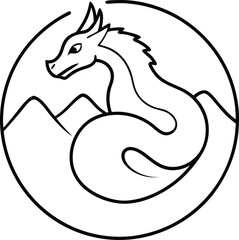 mythical dragon curling around mountain illustration on transparent background