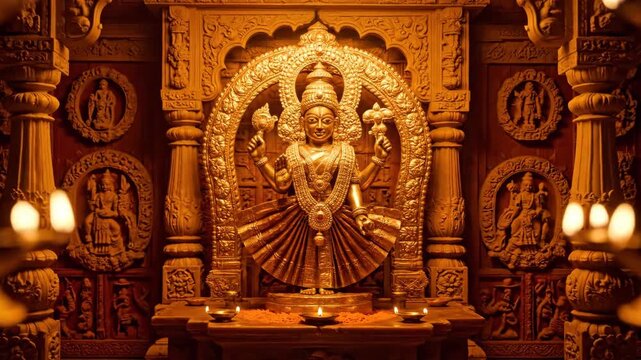 Lord dhanvantari the divine physician and god of ayurveda revered during dhanteras and diwali depicted in a golden temple shrine