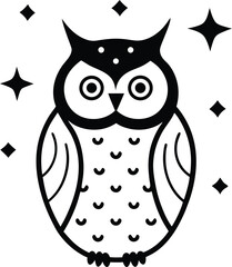 patterned owl in mystical night sky illustration on transparent background