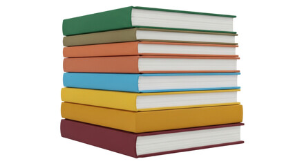 Isolated stack of textbooks for educational purposes with variety of vibrant colors