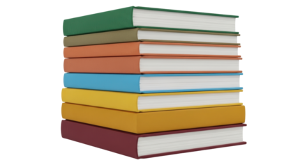 Isolated stack of textbooks for educational purposes with variety of vibrant colors