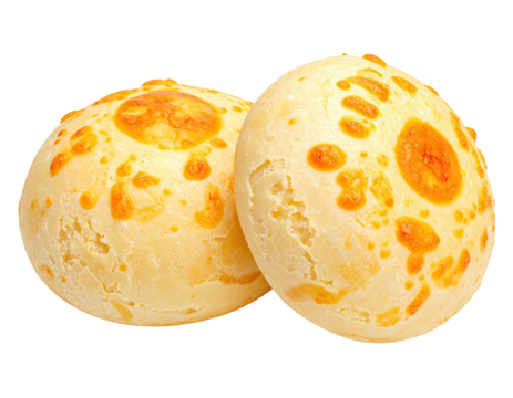 Two round, golden-brown cheese buns, slightly overlapping, showcasing a melted cheese pattern