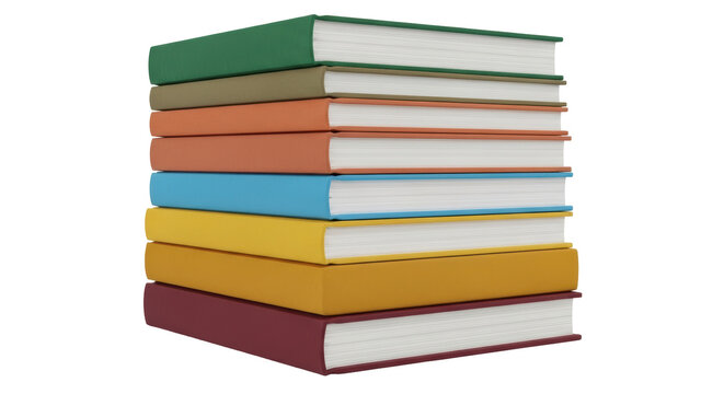 Isolated stack of textbooks for educational purposes with variety of vibrant colors