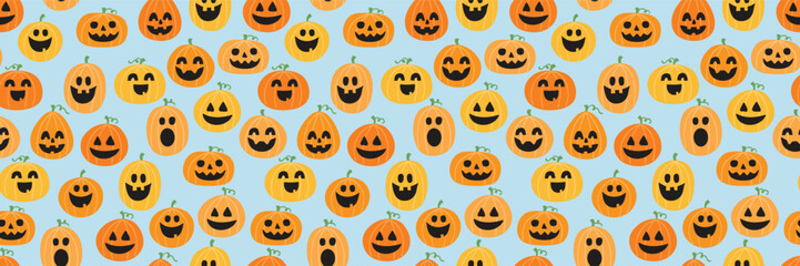Seamless pattern with hand drawn pumpkins. Halloween background. Banner. Vector illustration