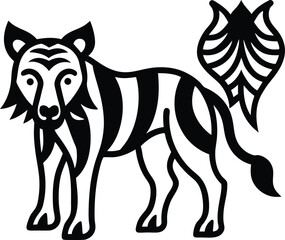 tribal animal patterns tiger elephant and wolf illustration on transparent background