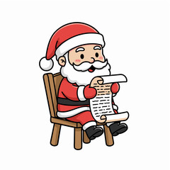 Obraz premium Charming Cartoon Santa Claus Reading a Naughty and Nice List on a Chair