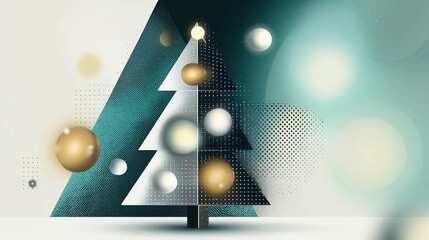 Illustration de No&euml;l minimaliste moderne avec sapin stylis&eacute; et design g&eacute;om&eacute;trique &eacute;l&eacute;gant