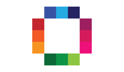 Abstract colorful pixel art geometric shape resembling a robot or figure