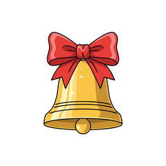 Holiday Bell Illustration Festive Golden Bell with Red Bow - Christmas Cheer