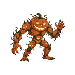 Pumpkin Monster with Halloween Horror Ready to Haunt with Sinister Claws and Pumpkin Faces