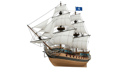 Isolated ship sailing, a majestic vessel with full sails, maritime history and nautical adventure © Eustace