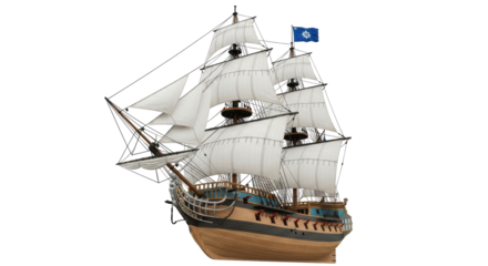 Isolated ship sailing, a majestic vessel with full sails, maritime history and nautical adventure