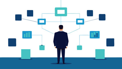 Fototapeta premium Businessman Analyzing Data Network Connection on Transparent Background Illustration businessman