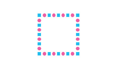 Decorative border with colorful geometric shapes and wavy lines on white background