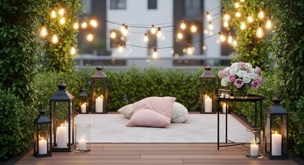 Cozy Evening Outdoor Patio String Lights Lanterns