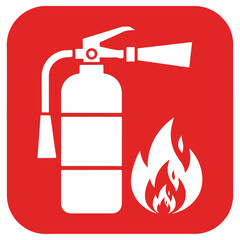Fire extinguisher and flames emergency safety equipment.