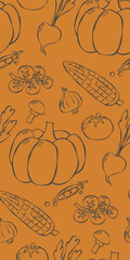 Seamless pattern with vegetables print. Good for textile, surface design, wallpapers, kitchen vibes, vegetarian posters, menu and recipes