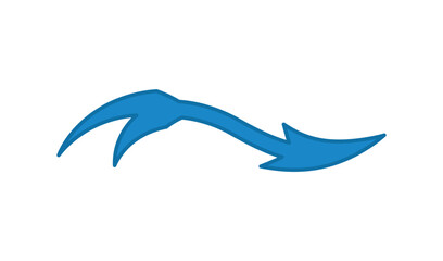 Stylized blue arrow with a wavy curve and sharp point