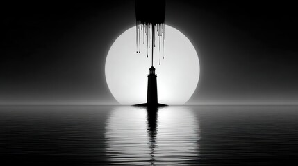 Lighthouse silhouette at night