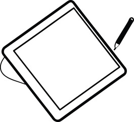 Digital Tablet with Stylus Pen on Transparent Background