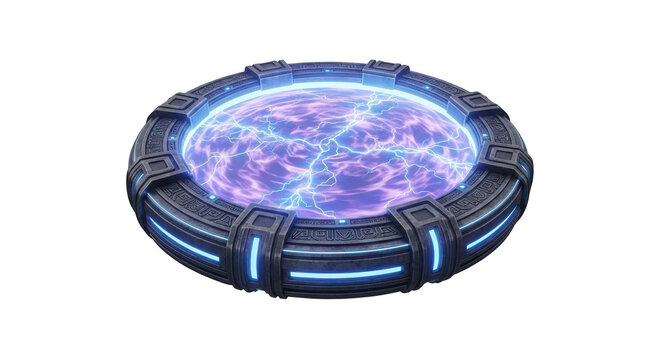 Futuristic energy portal with glowing blue and purple light isolated on transparent background