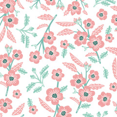 Seamless vector pattern with hand drawn groovy vintage flowers. Perfect for textile, wallpaper or print design. 
