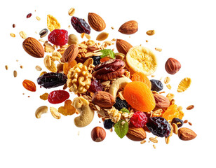 Colorful mix of nuts, dried fruit, and granola
