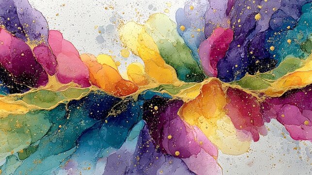Artistic background of colorful pigment splash ink fluid