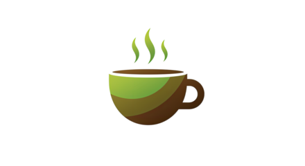 Green and brown coffee cup with steam.
