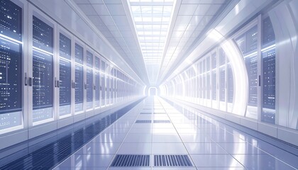 Futuristic server room hallway