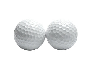 Two white golf balls, side-by-side, against a black background