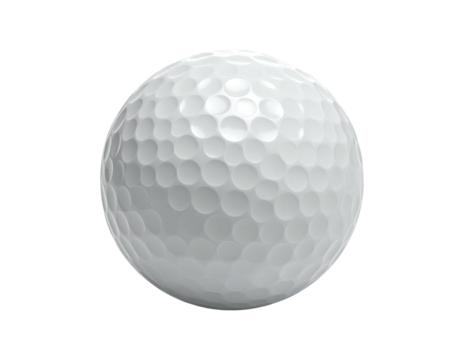 White golf ball, dimpled surface, perfect sphere