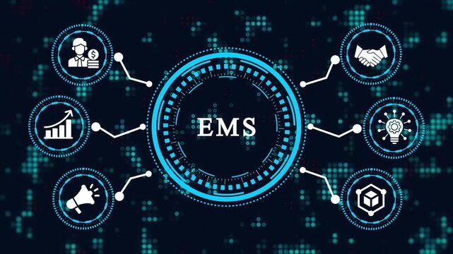 EMS writing business and technology concept, virtual display and network strategy, profit growth – digital finance and business technology network animation. Smart Business concept video