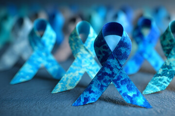 Pattern of blue ribbons for Blue November and Prostate Cancer Awareness Month banner background in 3D rendering