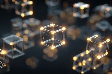 Futuristic glowing digital cubes representing blockchain technology