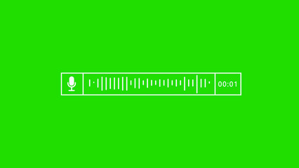 White Audio Waveform with Microphone Icon and Timer on Green Screen Background sound wave equalizer